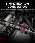 10AN Flare Male Tee Fitting Adapter With AN10 Female Swivel Beefed-Up Black Anodized 6061-T6 Aluminum For Auto High Pressure Lines 7/8-14 UNF Threads 1500 PSI Working Pressure -40 F To 250 F 37 Degree Seal installed on braided line