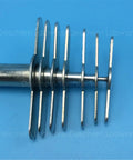 Top Shelf Rubber Stopper Hole Puncher 7 Piece Set Workhorse Metal Rubber Plug Cutter rig close-up showing steel cutters for lab use.