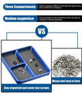 Magnetic Screw Organizer Tray for RC Models, Electronics and Phone Repair with three compartments vs scattered small parts