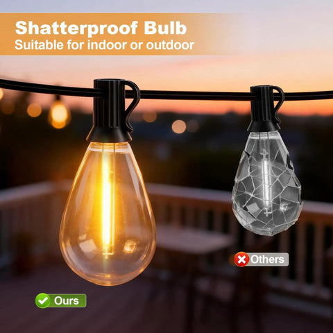 Close-up of 50Ft Outdoor String Lights With Remote Control, Waterproof LED Patio Lights With 19 Plus 1 S11 Bulbs at dusk