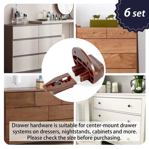 Kickass Heavy Duty Drawer Slides Rite Trak II Replacement Center Rail Furniture Glides showing 6 piece set of brown glides for dressers.