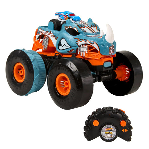 Monster Trucks RC Toy With Transforming Rhinomite, 1:12 Scale Monster Truck And 1:64 Scale Race Ace with remote control