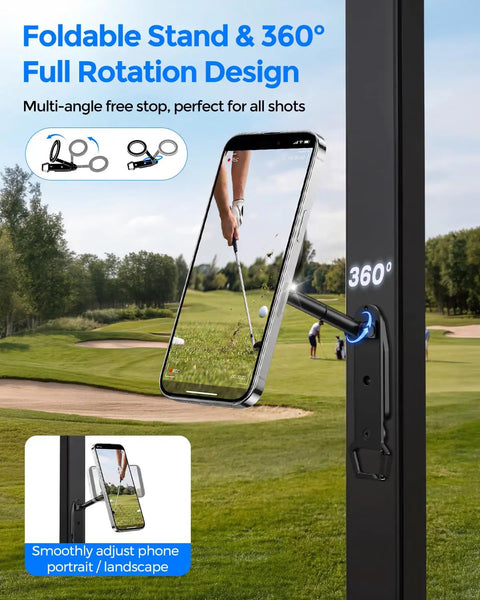 Universal Magnetic Golf Cart Phone Holder With 360 Degree Rotating Mount showing phone display on golf course