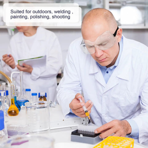 Scientist wearing 50 Pairs Safety Goggles Anti Fog Anti Scratch Eye Protection Clear Lens Lightweight Eyewear For Science Lab Chemistry