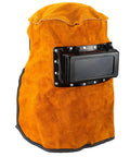 Leather Welding Hood With Flip Open Lens for Easy On Off Protection Cowhide Welding Mask Head Neck Shield front view