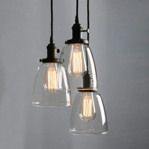 Industrial Pendant Ceiling Light In Black Finish With 5.7 Inch Oval Glass Shade, E26 Socket Compatible For Incandescent LED CFL Halogen Bulbs