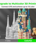 Colorful 3D printed castle model showcasing Multi Color Filament System CFS Upgrade Kit For K1 SE K1C And K1 Max 3D Printers.