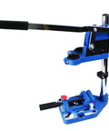 Drill Press Rotary Tool Workstation Stand With Wrench And Tool Holder For Mini Portable Drill Press, aluminum base, side view.