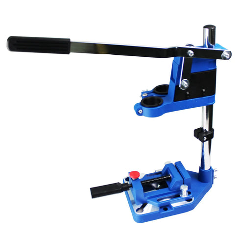 Drill Press Rotary Tool Workstation Stand With Wrench And Tool Holder For Mini Portable Drill Press, aluminum base, side view.