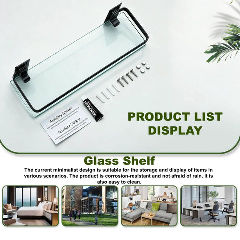 Three Pack Bathroom Glass Shelf Organizer Wall Mount Extra Thick 0.34 Inch Tempered Glass With Aluminum Frame Black Finish 15.7 Inch Long One Tier Storage Shelf That Handles Up To 30 Pounds Like A Boss display with accessories