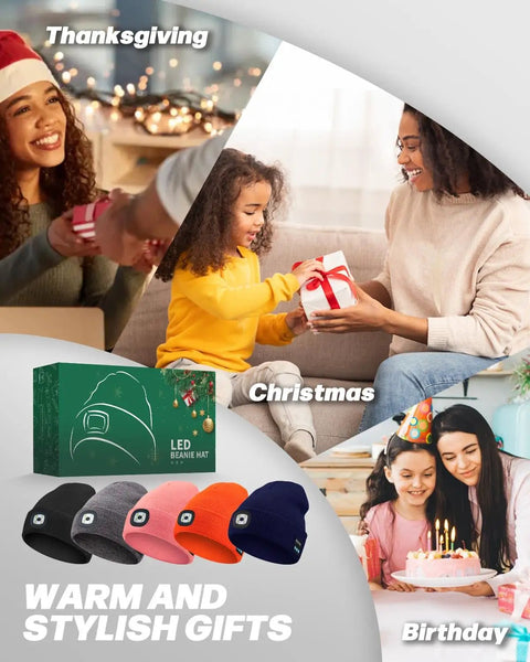 Bluetooth Beanie With Light USB Rechargeable LED Headlamp Winter Hat in gift boxes, variety of colors, festive occasions