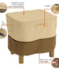 Veranda Water Resistant 26 Inch Square Patio Ottoman And Side Table Cover, showing fabric, seams, and air vents.