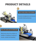 Workhorse Automatic Labeling Machine With Grippy Roller Conveyor For Easy And No Sweat Bottle Wrapping Handling Up To Sixty Labels Per Minute On Reliable 110V Shop Plug Power showing multi-rod positioning and roll-on technology.