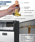 Copper 1/4 Inch Compression Tee Hammer Arrestor For Water Hammer Prevention assembled showing components and installation setup.
