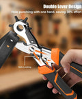 Heavy Duty Revolving Punch Plier Kit With Five Replaceable Bases And Six Punch Heads for leather belts in use