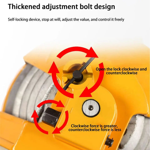Retractable Tool Balancer With Self Locking Design, 1.5m Wire Rope, Heavy Duty Hook, Adjustable Hanging Retractor, 50-60kg Capacity, Aluminum Alloy Shell, Light Yet Tough Pro Grade Workshops close-up of adjustment bolt