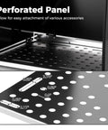 Perforated panel showing fixture holes on Folding Welding Table With Carry Handle Pro Grade Build, 17 By 20 Inch Portable Galvanized Metal Work Table.