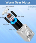 Diagram of 12V DC Worm Gear Motor With 12 Rpm Low Speed High Torque 70 Kg Cm Self Locking Reversible Gearbox components