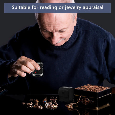 Person using 30X Loupe Magnifier With USB Rechargeable LED Lights Handy Pocket Tool for jewelry inspection
