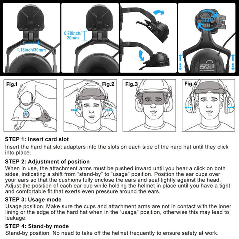 Step-by-step guide for adjusting Top Shelf Vented Hard Hat Featuring Bluetooth Hearing Protection And Dual Layer Drop Down Visor.