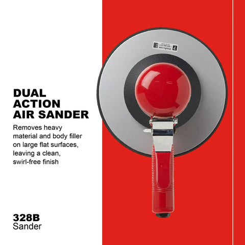 Top view of Dual Action Geared Orbital Air Sander With 8 Inch Adhesive Pad Five Thirty Second Inch Orbit 825 RPM Quarter Horsepower