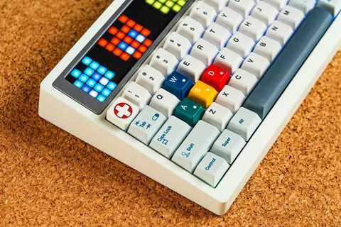 Slick 65 Percent Wireless Mechanical Keyboard With Buttery Smooth Keys And Dope Hot Swap Support Featuring Tri Mode Connectivity Custom Led Display Super Chill Typing Vibes For PC And Mac Gaming Rig In Cloud White Color close-up with colorful keys and customizable LED display.