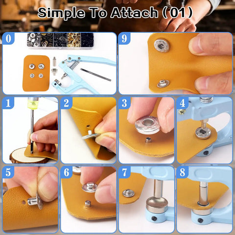 15mm Snap Fasteners Kit With 125 Sets In Five Colors Gold Silver Bronze Black And Gun Black Stainless Steel Leather Snaps For Clothes Jackets Bags And Bracelets Includes Snap Pliers For Easy Sewing And Durable Press Studs installation process