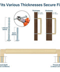 Diagram showing installation of 10 Pack Solid Zinc Alloy 5 Inch Center To Center Slim Square Bar Cabinet And Drawer Handles Gold Knurled Dresser Pulls.