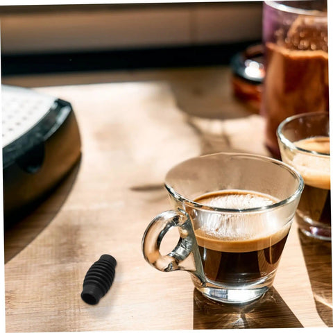 Glass of espresso beside Espresso Steam Wand Heat Insulation Sleeve Anti Burn Rubber Wrap For Coffee Machines Easy To Install.