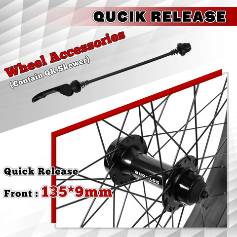 26X4.0 Fat Tire Front Wheel For Mountain Bike With 135mm Hub And 9mm Quick Release Aluminum Alloy Disc Brake 36 Spokes 14G