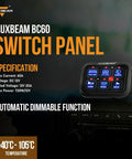 Slick 6 Gang Touch Control Switch Panel With Automatic Dimmable LED Backlight And Built In Relay System For Car Truck Jeep SUV Boat UTV Wiring Hella Smooth Upgrade Your Ride Today on dashboard displaying multiple features.