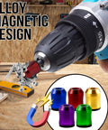 Magnetic Screwdriver Head Ring Set With Universal Bit Holder For Hex Bits And Power Drill Attachments, showing colorful alloy rings.
