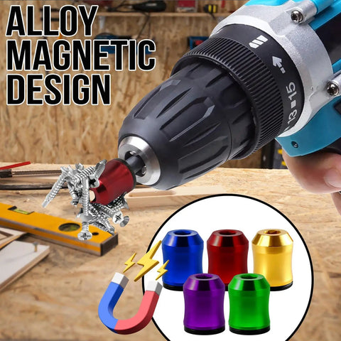 Magnetic Screwdriver Head Ring Set With Universal Bit Holder For Hex Bits And Power Drill Attachments, showing colorful alloy rings.