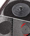 BMW Floor Mat Fasteners 4 Pack Replacement Clips with T Hook Anchors for velour carpet showing secure fit installation.