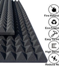 Top Tier Acoustic Foam Panels 2 Pack Wall Mounted Sound Absorbing Tiles 48x24x2 Inch black pyramid foam close-up.
