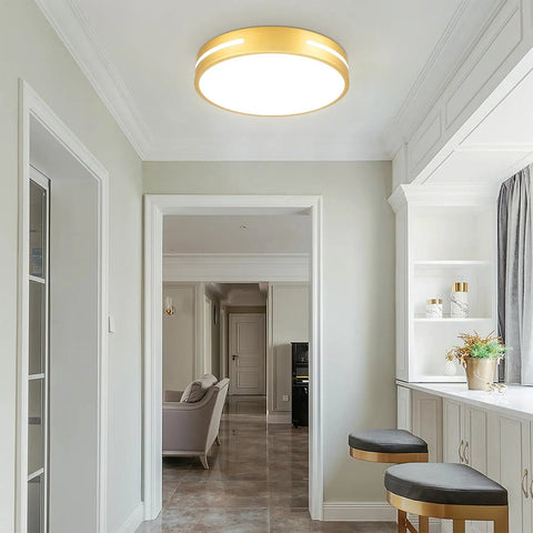 Close To Ceiling LED Flush Mount Light 12 Inch 24W With 5 CCTs Natural Light in modern hallway ceiling.
