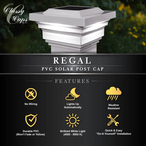 Regal Solar Post Cap 4x4 White With Warm And Cool LED Light Modes Durable PVC Post Light For Outdoor Posts Weather Resistant