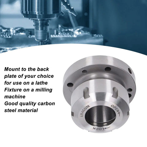 ER40 Collet Lathe Chuck Carbon Steel Heavy Duty Compact Replacement 80 mm Diameter For CNC Milling Machines Back Plate Mount