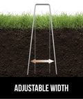 Beefy 6 Inch Landscape Staples 50 Pack 11 Gauge Galvanized Steel Stakes With Ultra Sharp Tip, installed view with adjustable width feature
