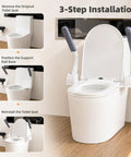 3-step installation guide for Heavy Duty Carbon Steel Toilet Safety Rails With Rock Solid Grab Bars For Seniors Bathroom Standing Assist Support Frame.