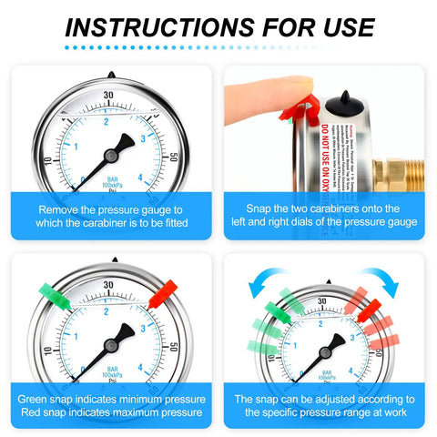 Instructions for Heavy Duty Stainless Steel Liquid Filled Pressure Gauge 0 To 60 Psi with snap clips usage.