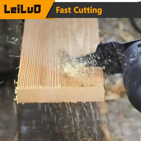 Rip Through Heavy Duty Deep Reach Oscillating Tool Blades For Woodwork in action, cutting through wood with shavings flying.