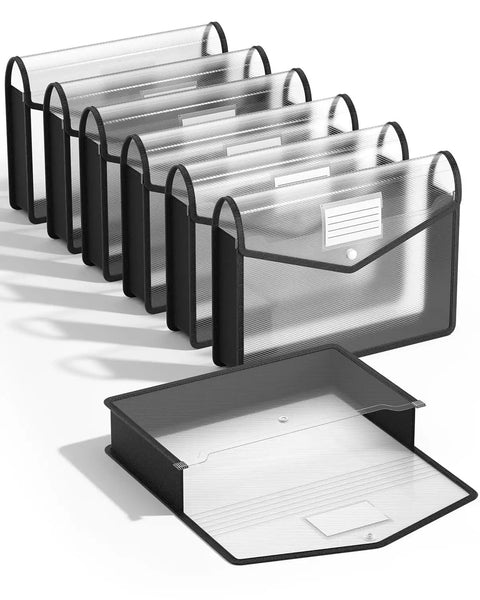 Black Transparent Expanding File Folder 7 Pack With Snap Closure No Dividers Large Capacity 13 By 9.8 Inch Expansion Up To 2.75 Inches