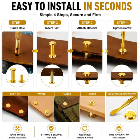 Easy installation steps for Solid Chicago Screw Assortment Kit With 90 Complete Sets Across 6 Essential Sizes M5 Binding Posts.