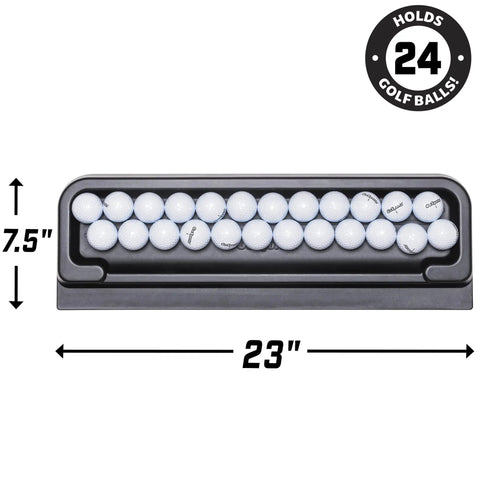 All Weather Golf Ball Tray For Hitting Mats 24 Ball Capacity Universal Fit That Locks Under Any Mat Heavy Duty Polymer Organizer