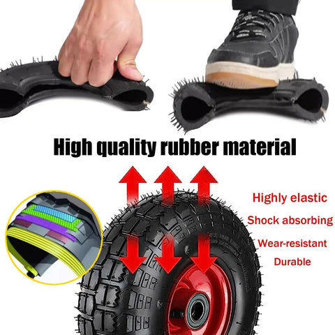 Rock Solid Heavy Duty Replacement Rubber Caster Wheels 8 Or 10 Inch Swivel Rollers With Locking Brake Premium Steel Base shown being flexible and durable.