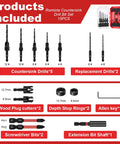Woodworking Countersink Drill Bit Set 15 Piece Kit With M2 Cobalt HSS Tapered Bits Quick Change Quarter Inch Hex Depth Stop