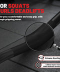 Close-up of knurling on 6.2ft rackable curl bar from 70Lb Bumper Plate Set With Six Point Two Foot Rackable Curl Bar And Two Inch Olympic Weight Plates For General Fitness Beefy Durable Virgin Rubber With Steel Hub Includes 2x10lb And 2x25lb Plates For Home Gym Lifts.