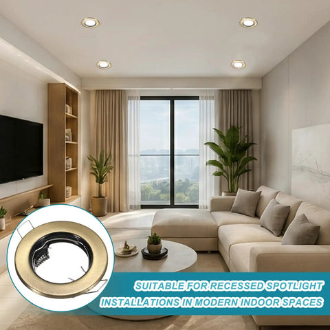 VIAPUICE GU10 Recessed Lighting Trims 2.1" Aperture with Spring Clip 2 Pcs installed in a modern living room ceiling.