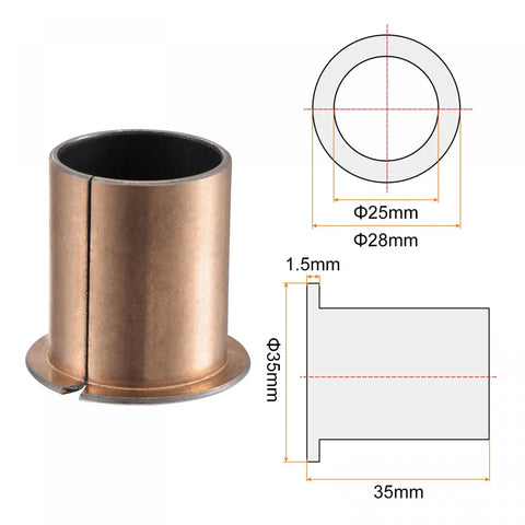 Heavy Duty Flanged Sleeve Bearings Built Tough With Bronze Sintered Surface And Carbon Steel Core Delivers Slippery Smooth Operation Zero Headache Maintenance 25mm Bore 28mm Outer Diameter 35mm Length Two Piece Pack